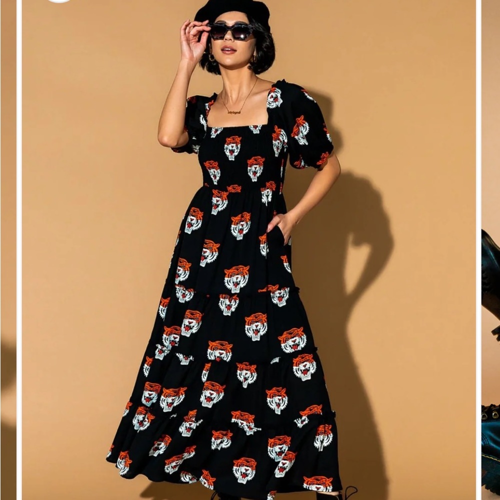 Dressed in LALA Black and Orange Tiger Maxi Dress